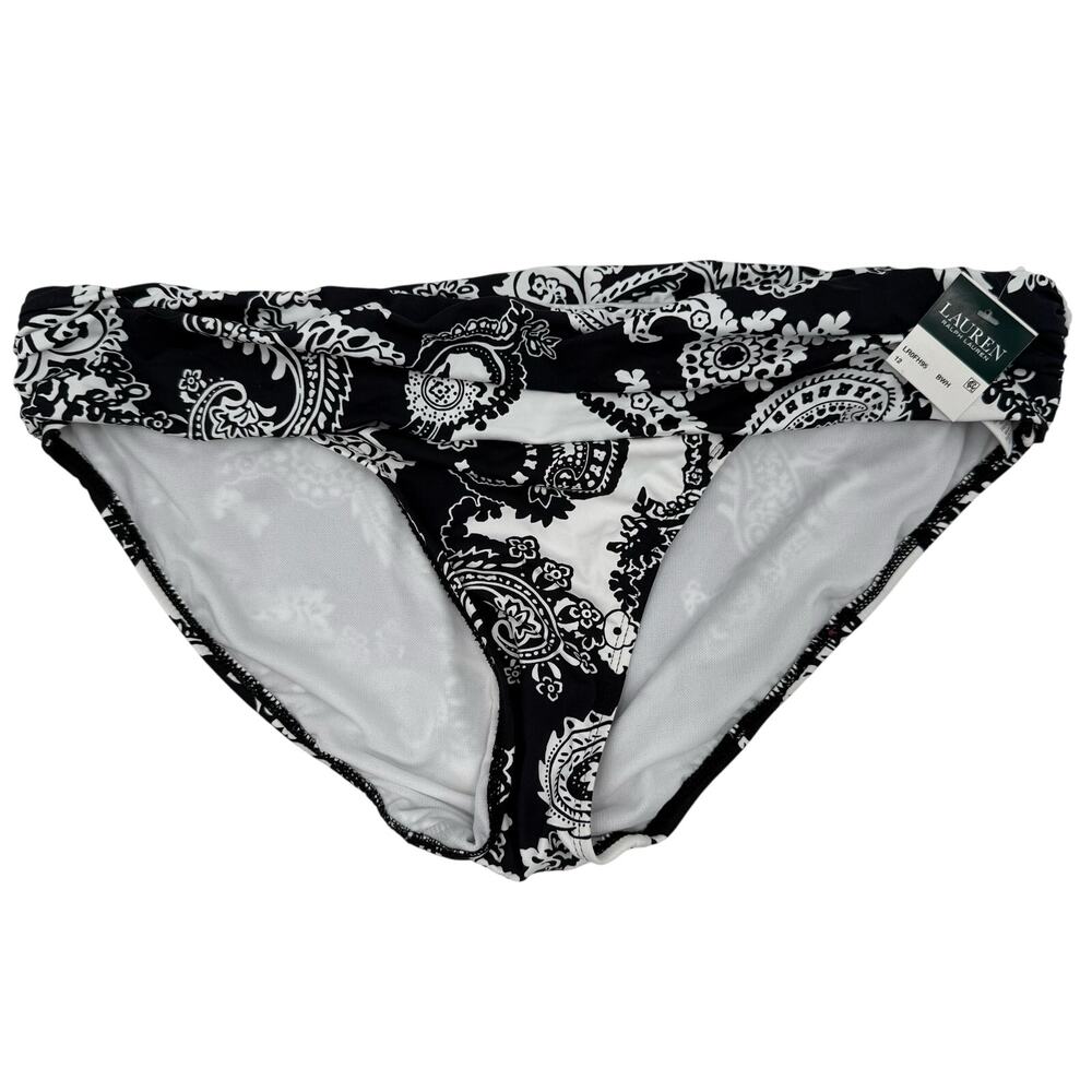 Lauren Ralph Lauren Bikini Bottoms SZ12 Swim NWT Deauville Paisley Hipster B&W